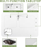 40" Folding Fish Cleaning Camping Table w/Faucet & Sink, Outdoor Portable Fillet Station w/Grid Frame, Knife Groove, Multifunctional Washing Table for Camping or Kitchen, White