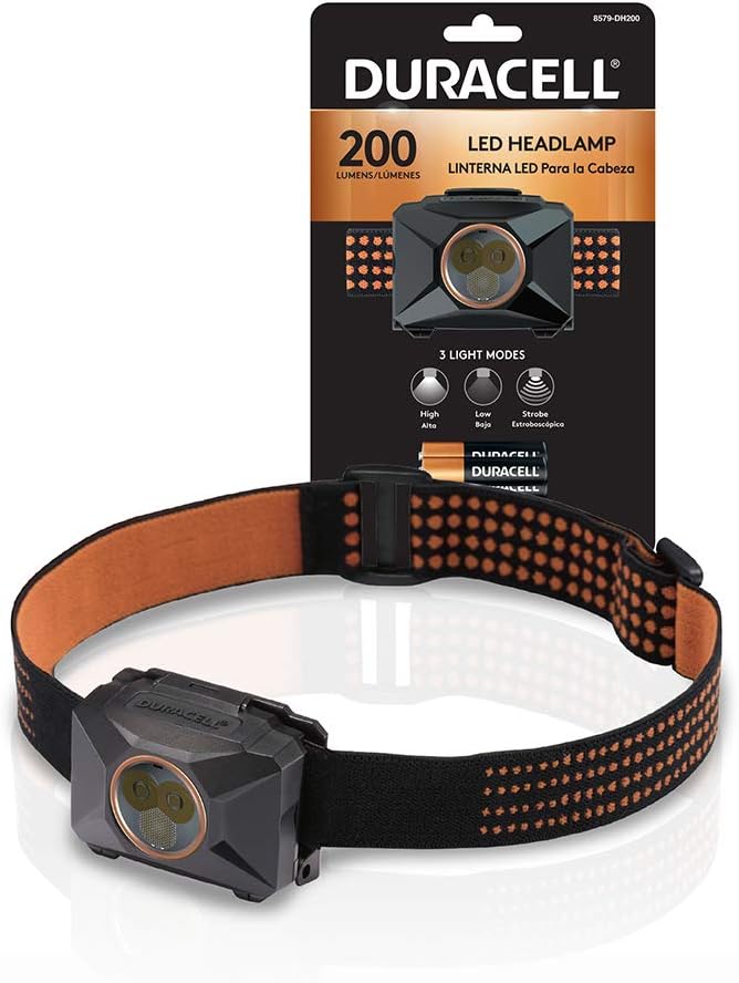 Duracell 200 Lumen LED Headlamp - Comfortable and Ultra-Strong Design with 3 Modes and 3-AAA Batteries Included. Great for In-Door & Out-Door Use