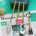 Silverware Set for 12 48-piece Cutlery Silverware Stainless Steel 18-10 Utensils Tableware Poseidon Luxury Fork and Knife Hotel Wedding Gold Handle Household Mirror Polished