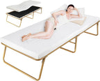 MAMIZO Folding Bed 75" x 31", Rollaway Bed with Mattress for Adults, Metal Frame with Memory Foam Mattress, Guest Bed for Bedroom,Office,Camp,No Assembly Required,Gold