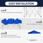 10x10 Pop Up Canopy, 300D Silver Coated Blue Fabric Outdoor Gazebo, Beach Tent Slant Legs with Storage Bag,Easy Up Sun Shade Shelter Tents with 8x8 Top Cover for Patio,Party