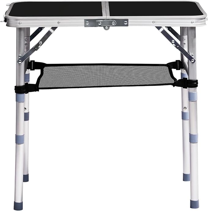 Folding Camping Table, Aluminum Folding Table with Carrying Handle, Lightweight, Portable Camping Table Waterproof for Outdoor Indoor Picnic Beach BBQ (Black, 2ft)