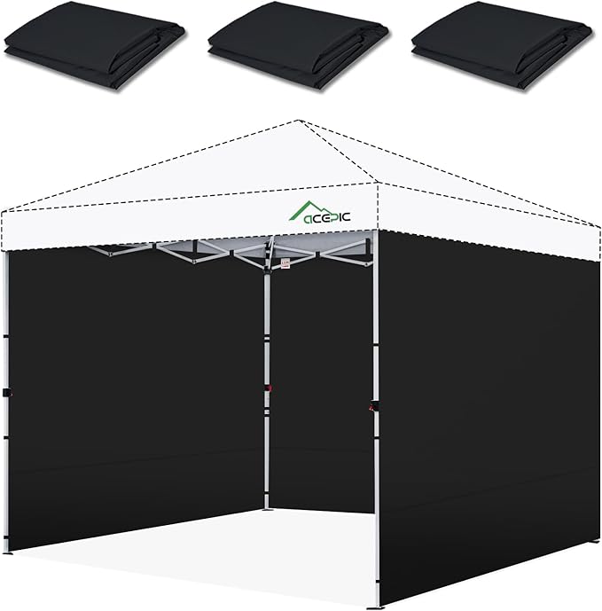 Canopy Sidewalls for 10x10 Pop Up Canopy Frame, Waterproof UV Protection Material for Outdoor Events, Courtyard, Vendor Booths (Black, 3 PCS Sidewalls Only)