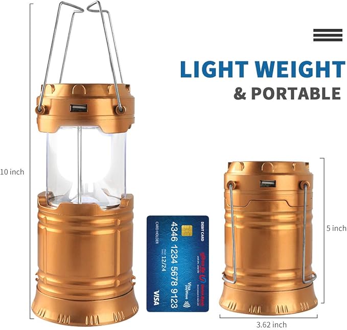 LED Camping Lantern, Solar and Rechargeable Lantern Flashlight Collapsible and Portable Light for Daily/Camp/Hiking/Night Fishing/Emergency/Hurricanes/Storm(1 Pack)