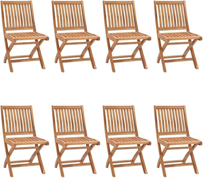 Folding Patio Chairs with Cushions 8 pcs,Portable Camping Chair,Outdoor Lounge Chair,Bistro Table and Chairs outdoor,Garden Chair,Outdoor Dining Chairs,Features 2 Sets of Ropes, Solid Teak Wood