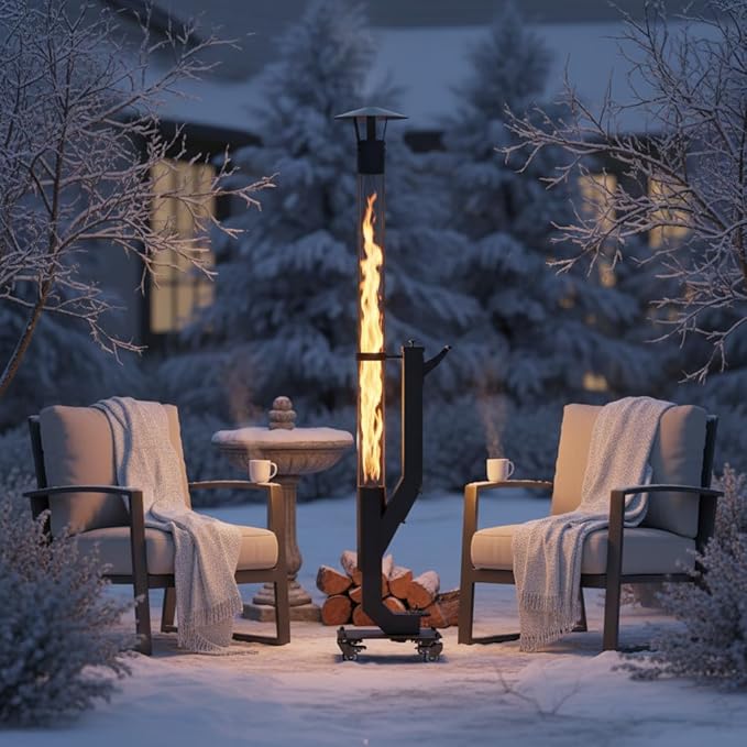 yoyomax Pellet Patio Heater, Outdoor Wood Pellet Fire Pit, Portable Rocket Stove with Ash Tray and Rain Cap for Backyard Camping Garden Balcony, PH08PRO