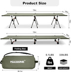 2-in-1 Ultralight Folding Camping Cot with Leg Extenders, Military Camping Cots Bed, Heavy Duty Folding Sleeping Camping Cot for Backpacking Hiking Travel Tent, Support 330 Lbs(Green)