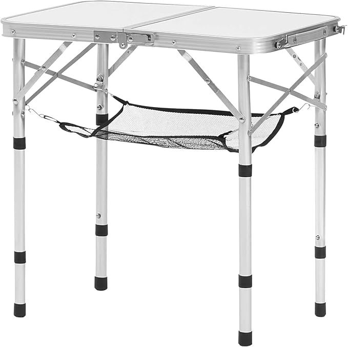 VEVOR Folding Camping Table, Adjustable Height Aluminum MDF Outdoor Portable Lightweight, for Cooking, Beach, Picnic, Travel, 24 x 16 inch