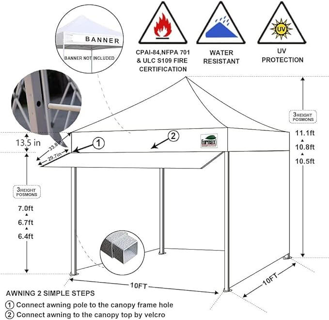 Eurmax USA 10 x 10 Pop up Canopy Commercial Tent Outdoor Party Canopies with 4 Removable Zippered Sidewalls and Roller Bag Bonus 4 Canopy Sand Bags & 24 Squre Ft Extended Awning (Khaki)