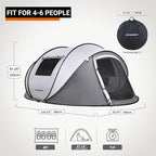 EchoSmile Instant Pop Up Camping Tent, 2/4/6 Person, Easy Setup Tent, Water Resistant Dome, Portable with Carry Bag