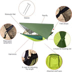 Double Camping Hammock with Mosquito Net and Rain Fly – Lightweight 3-in-1 Tent Setup for Outdoor Hiking, Travel, Patio & Backpacking – Portable Hammock for Adults with Tree Straps & Bug Net