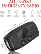 Solar Emergency Hand Crank Weather Radio, Portable Self Powered NOAA AM/FM Radios with SOS Alarm LED Flashlight 2000mAh Smart Phone USB Charger for Camping (Black)