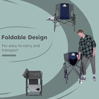 Oversized Directors Camping Chair Support 600 LBS, Heavy Duty Folding Outdoor Chairs with Detachable Side Pocket and Adjustable Side Table for Outside Beach,Lawn,Fishing (Blue)