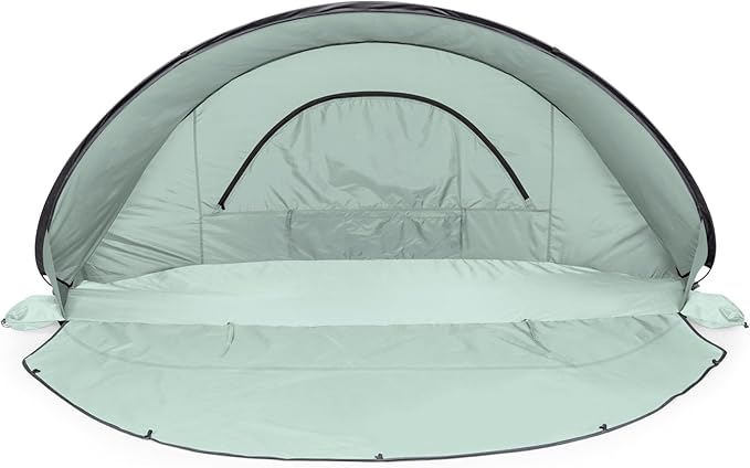 Picnic TIME Manta Portable Beach Tent, Fully-Assembled Pop Up Tent, Beach Shade and Sun Shelter, Instant Outdoor Shade with Carrying Bag for Outdoors and UPF50+ UV Protection, (Light Green)