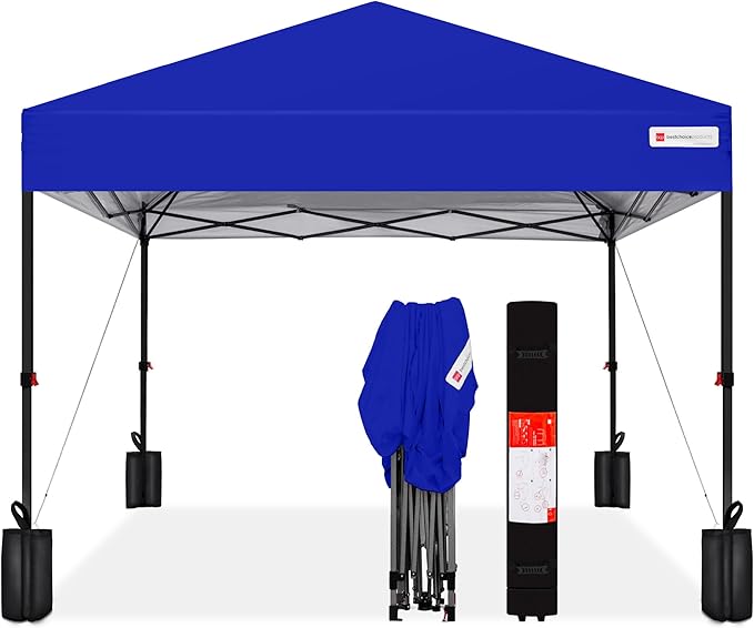 Best Choice Products 10x10ft Pop Up Canopy Tent, Outdoor Shade, 1 Person 1 Minute Set Up, Carry Case, 4 Weight Bags - Resort Blue
