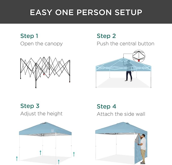 Best Choice Products 10x10ft Pop Up Canopy Tent with Sidewall, 1 Person 1 Minute Set Up, Carry Case, 4 Weight Bags - French Blue/White