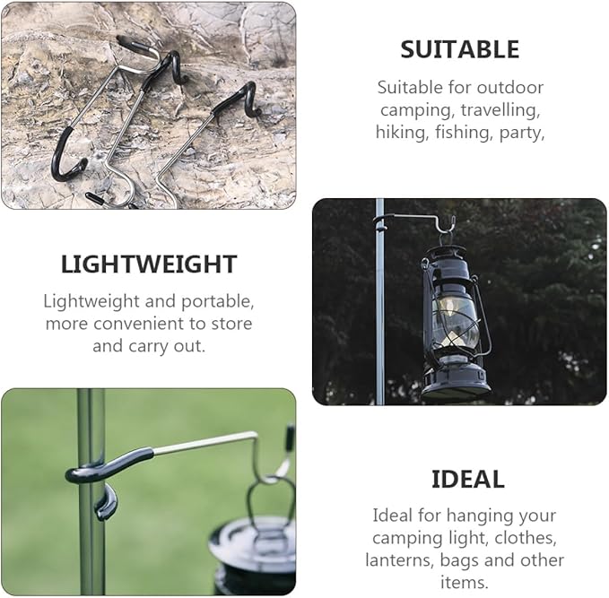 Wakauto Camping Lantern Hooks 2pcs Stainless Steel Light Pole Hooks Black Tent Lamp Hangers Outdoor Camping Accessories for Hiking and Backpacking