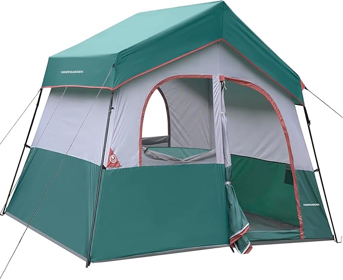 HIKERGARDEN 6-8 Person Camping Tent - Portable Family Cabin Tent for Camp, Windproof Fabric Camp Tent Outdoor for Hiking, Backpacking, Traveling