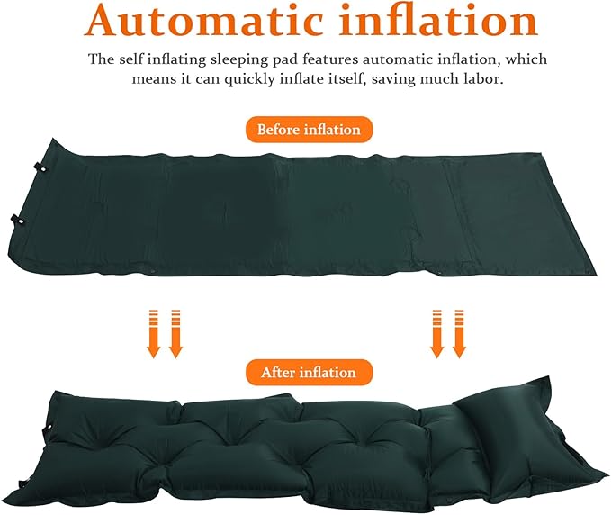 Self-Inflating Sleeping Pad Camping Mat Military Green 185x60x2.5cm Inflatable Air Sleeping Mat Lightweight Outdoor Travel Bed