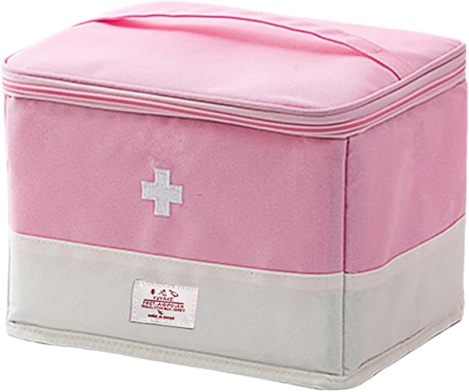 Travel Medicine Bag Organizer, Medical Bag Empty for First Responder Storage, Emergency Medical for Home, Travel, Camping, Car, Hiking & Outdoor Emergencies (Pink)