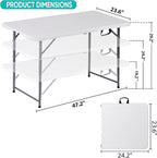 ZenStyle 4 ft Folding Table, 48x24 Inch White Portable Plastic Table, Height Adjustable & Lightweight for Indoor Outdoor Use, Camping, Parties, Events, Dining