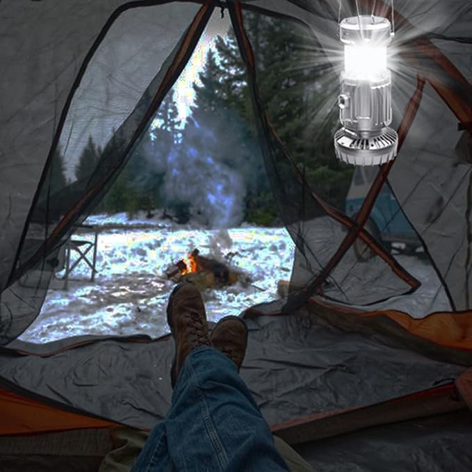 2Pack Solar Camping Lantern with Fan, 3-Way Power Source,Rechargeable Lanterns for Power Outages, Camping Lights for Tent Hurricane Emergency Camping Gear Must Haves