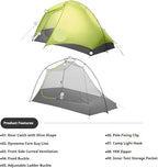 Hiking Tent 1-2 People Outdoor Travel Overnight Backpacking Ultralight 10D Nylon
