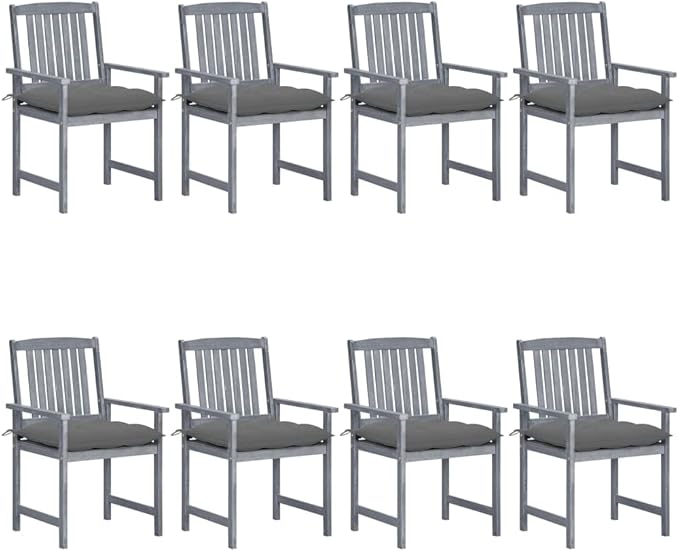 Patio Chairs with Cushions 8 pcs,Bistro Table and Chairs Outdoor,Lounge Chair,Patio Dining Chairs,Camping Chair,for Outdoor Patio, Campsite, or Yard, Solid Acacia Wood Gray
