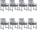 Patio Chairs with Cushions 8 pcs,Bistro Table and Chairs Outdoor,Lounge Chair,Patio Dining Chairs,Camping Chair,for Outdoor Patio, Campsite, or Yard, Solid Acacia Wood Gray