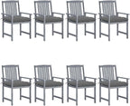 Patio Chairs with Cushions 8 pcs,Bistro Table and Chairs Outdoor,Lounge Chair,Patio Dining Chairs,Camping Chair,for Outdoor Patio, Campsite, or Yard, Solid Acacia Wood Gray