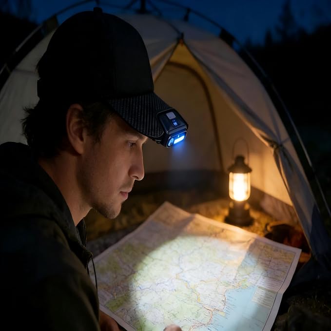 Clip On Light for Baseball Cap, Super Bright Rechargeable LED Headlamp Hat, 180° Adjustable Hands-Free Light, Waterproof Design for Running, Camping, Fishing, Hunting, Cycling
