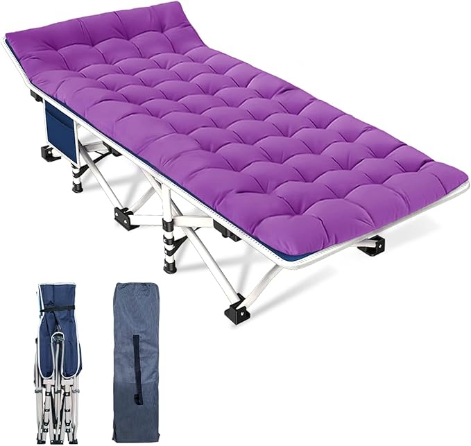 Camping Cot with Mattress Comfortable Cots for Sleeping Camping Bed Folding Cot Double Layer Oxford Heavy Duty with Carry Bag for Home Travel Outdoor Indoor