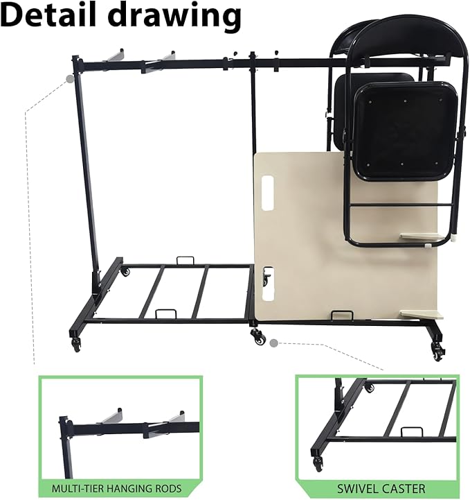 Folding Chair Rack with Wheels,Heavy Duty 1000 Lbs Metrixpio Capacity Movable Storage Chair Dolly for Wedding, Office, School & Camping