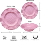 12 pcs Melamine Dinnerware Set, Elegant Scalloped Rim With Beaded Serving Plates and Bowls Sets of 4, Pearl Design Kitchen Dishes Dinner Set.Perfect for Girl's and Women's Parties,Gathering