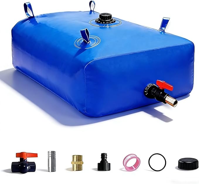 113 L/30 Gal Water Bladder Tank, Foldable Portable Water Storage Container, Emergency Water Bag for RV, Truck Bed, Fire Prevention, Drought Resistance, Blue