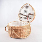Heart-Shaped Wicker Picnic Basket for 2 with Lid & Foldable Handles, Includes Ceramic Tableware Set, 40x35x22cm, Ideal for Romantic Picnics, Camping, and Outdoor Parties