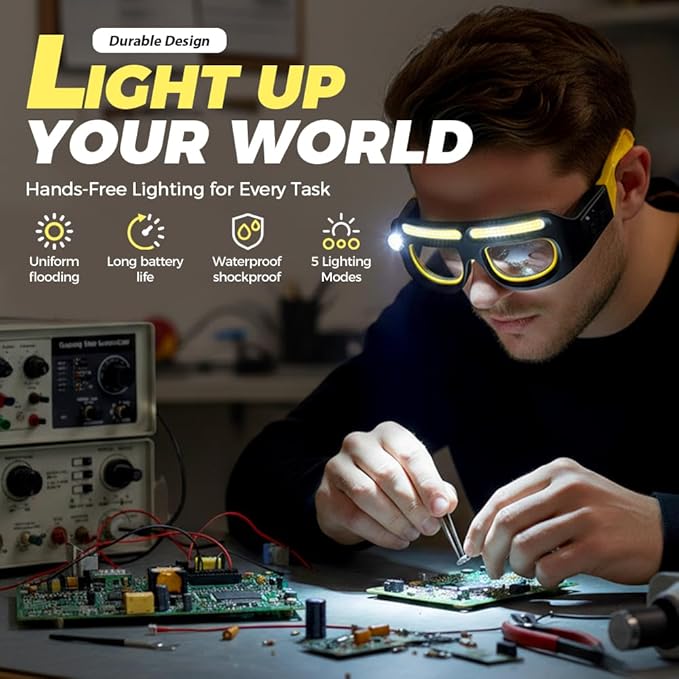 Rechargeable LED Motion Glasses Lamp, 5 Mode Hands Headlamp for Night Running, Hands Head Light with Motion Touch for Running Camping Fishing Cycling Hiking Night Work (1Pcs)