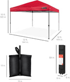 Best Choice Products 12x12ft Pop Up Canopy Tent, Outdoor Shade, 1 Person 1 Minute Set Up, Carry Case, 4 Weight Bags - Red