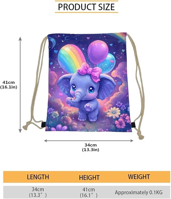 Upetstory Elephant Drawstring Backpack Lightweight Draw String Bag Cinch Sack Pack School PE Kids Bags Travel Storage Pouch for Gym Traveling Yoga Outdoor Sports Active Exercise Fitness