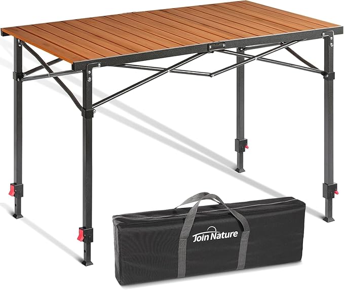 Portable Outdoor Adjustable Height Camping Table, Large for 2-6 Person, Foldable Roll-up Aluminum Camp Table with Carry Bag for Picnic, Camp, Sturdy, Stable, Loads 220 Lbs