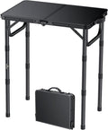 FUNYKICH 2ft Small Folding Camping Table(22.8'' Lx15.7'' W), 3 Height Adjustable Portable Picnic Table, Lightweight Aluminum Outdoor Table with Carry Handle for Camping, BBQ, Beach, Picnic, Black