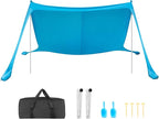 VEVOR Beach Tent Sun Shelter, UPF50+ Sun Protection, 6.6 ft Tall, 11 x 11 ft, Easy Pop Up Beach Canopy with Sandbags, Stability Poles, Sand Shovels, Portable Shade for Family Outings, Camping, Fishing