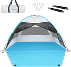 Large 3-4 Person Beach Tent - UPF 50+ Anti-UV, Easy Setup with Extended Floor & Mesh Windows, Portable for Camping Fishing