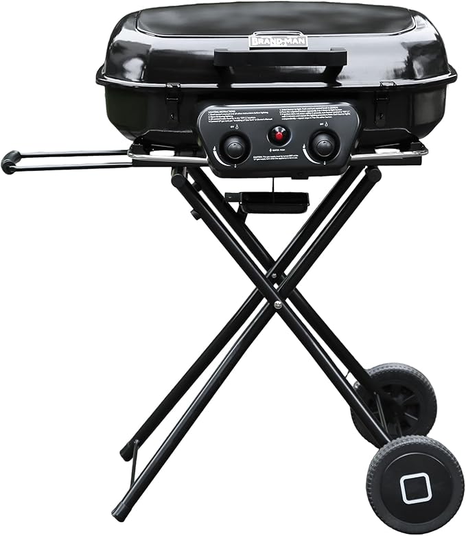 2-Burner Portable Propane Gas Grill, 2-in-1 Camping Propane Grill with Porcelain-Enameled Griddle & Grill Grate for Outdoor Camping Picnics Backyard Cooking, Black