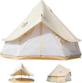 Canvas Bell Tent with Stove Jack, Glamping Yurt Tent for 360° Ventilated Mesh with Zipped Removable Floor, 4 Season Family House Hot Tents for All Year Living