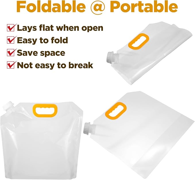 20 Pcs 1.3 Gallon Foldable Water Storage Bag, Clear Premium BPA Free Food Grade Container, Foldable Freezable No-Leak Pouch for Outdoor Sport Camping Hiking Backpack Emergency