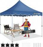 HOTEEL 10×10 Pop Up Canopy, UV 50+ and Waterproof Canopy Tent 10×10, Thickened Frame, Large Space Easy Pop Up Canopy, Outdoor Canopy for Weddings, Beaches, Parties, Patio (Blue)