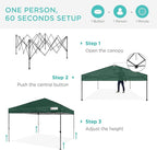 Best Choice Products 10x10ft Pop Up Canopy Tent, Outdoor Shade, 1 Person 1 Minute Set Up, Carry Case, 4 Weight Bags - Dark Green