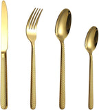 Silverware Flatware Cutlery Set， 4/16/24/32/40/48 Pieces Thick Linen Pattern Stainless Steel Cutlery， Hotel Restaurant， Home Steak Knife， Dessert Spoon，Gold-40 Pieces for 10