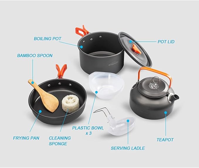 MDybf Small teapot Combo Set Pot Camping Combo Set Pot Tableware Portable Outdoor cookware Pot Hard softened Aluminum